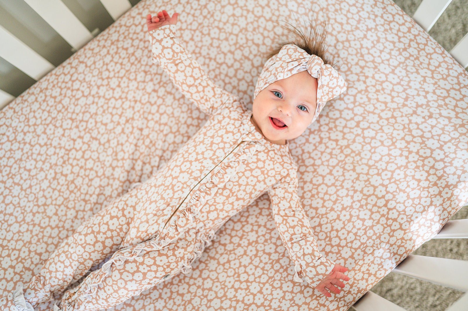 Bamboo Fitted Crib Sheet Mocha Ditsy Floral Harp Angel Boutique