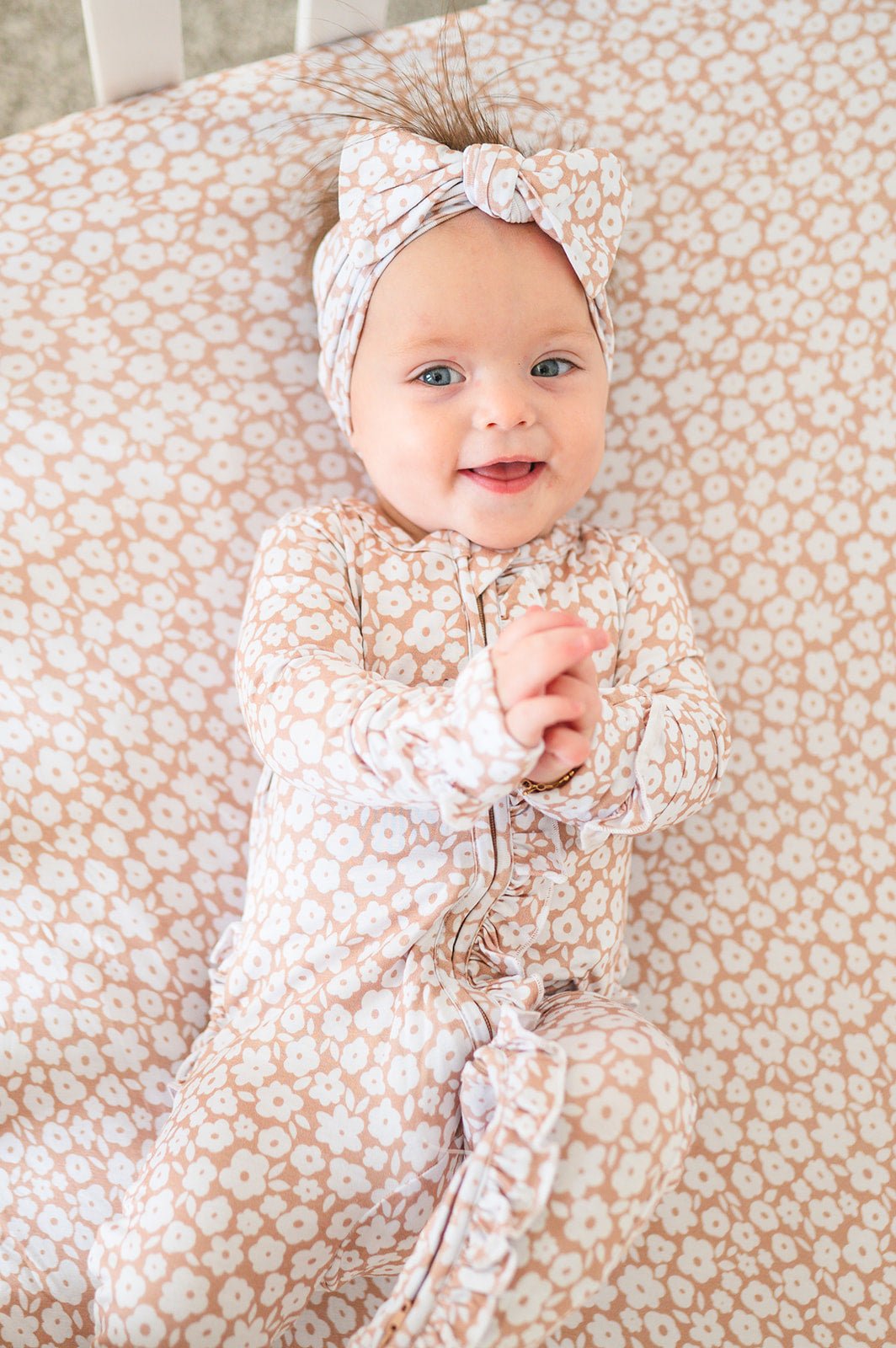 Bamboo Fitted Crib Sheet - Mocha Ditsy Floral - Harp Angel Boutique