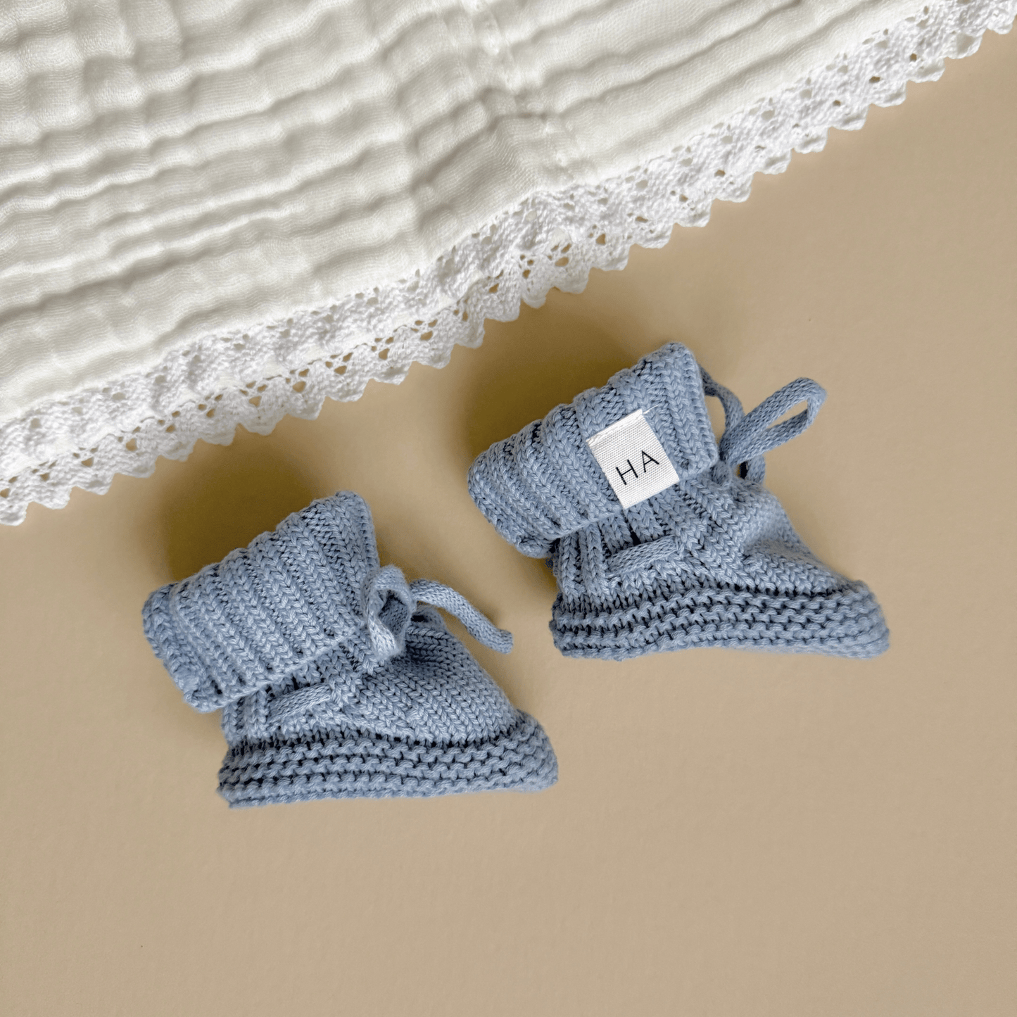 Blue Organic Cotton Knit Baby Booties - Harp Angel Boutique