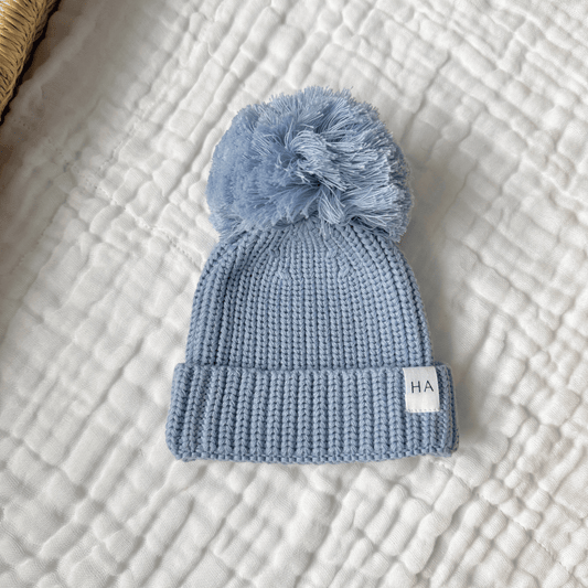 Blue Organic Cotton Knit Baby Beanie Hat - Harp Angel Boutique
