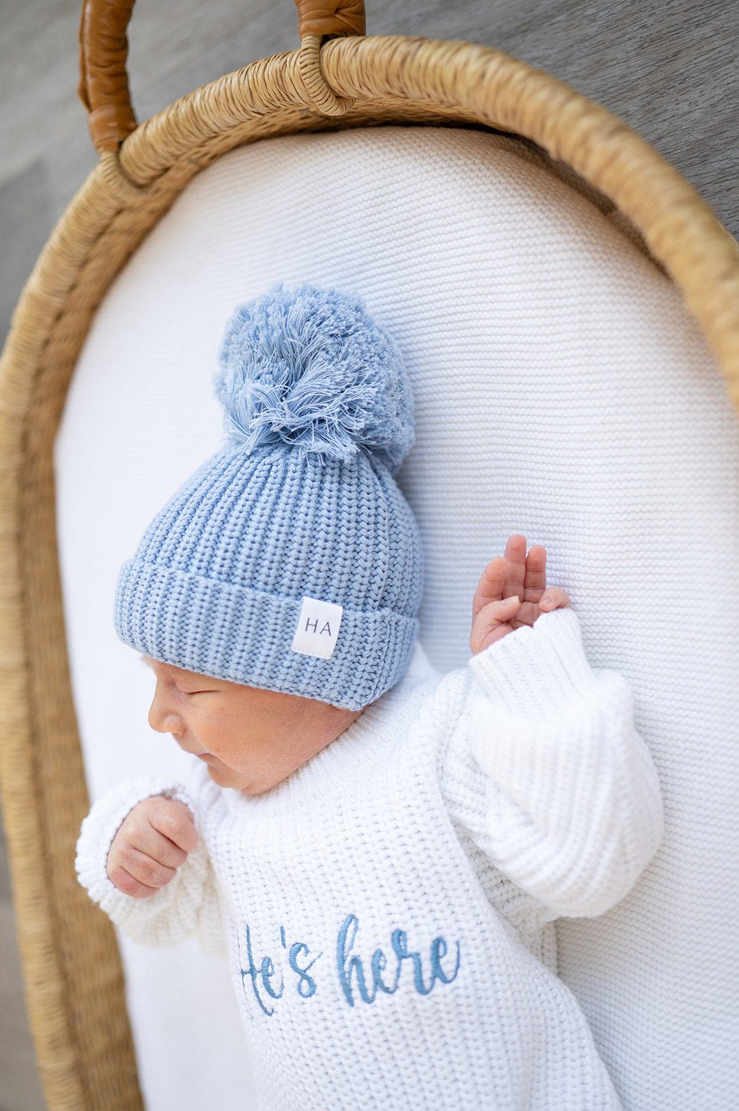 Blue Organic Cotton Knit Baby Beanie Hat - Harp Angel Boutique
