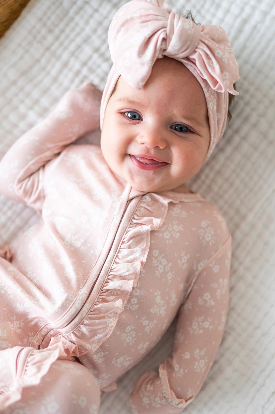 Blush Blossoms Baby Pajamas | Ruffle Zipper Romper - Harp Angel Boutique