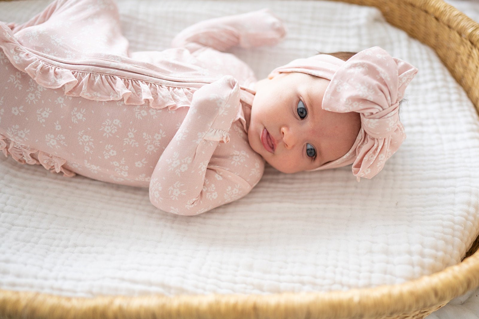 Blush Blossoms Baby Pajamas | Ruffle Zipper Romper - Harp Angel Boutique
