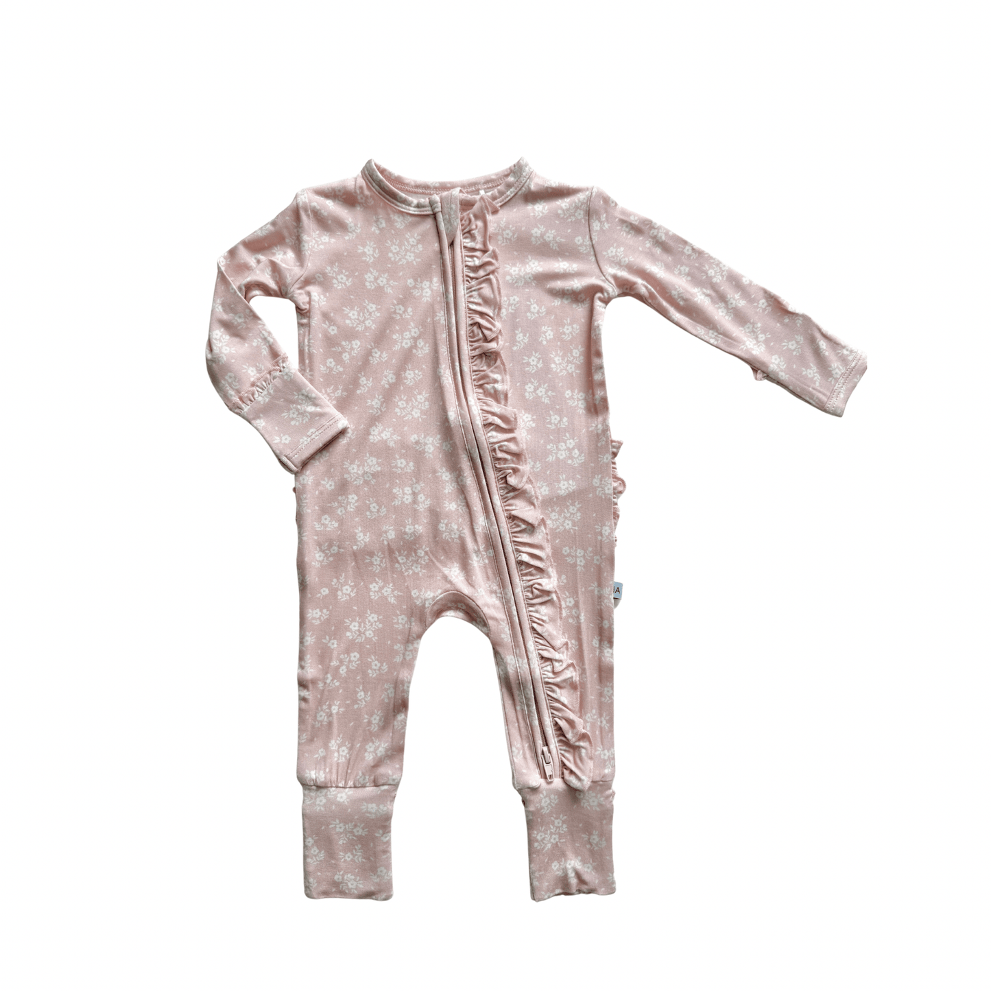 Blush Blossoms Baby Pajamas | Ruffle Zipper Romper - Harp Angel Boutique