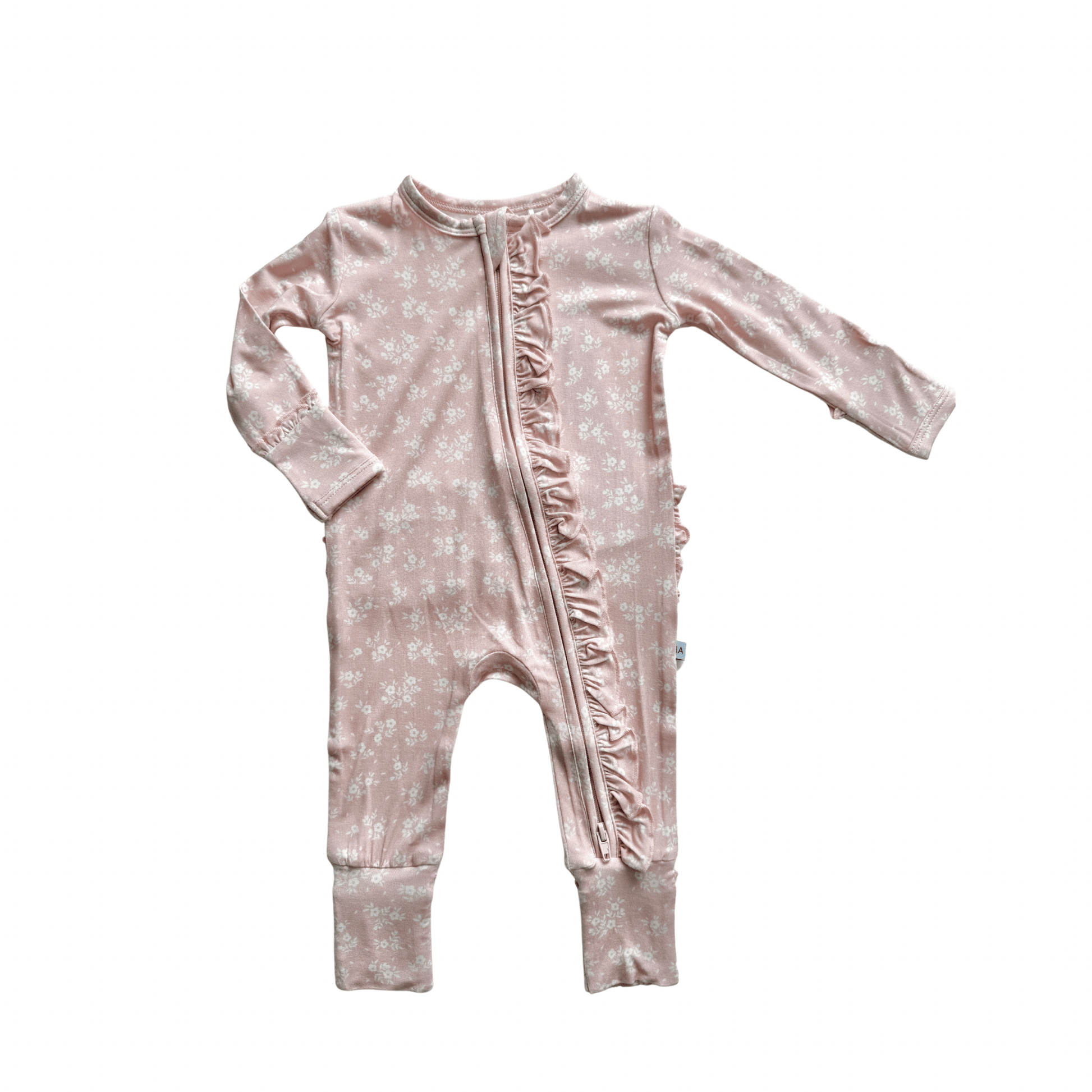 Blush Blossoms Baby Pajamas | Ruffle Zipper Romper - Harp Angel Boutique