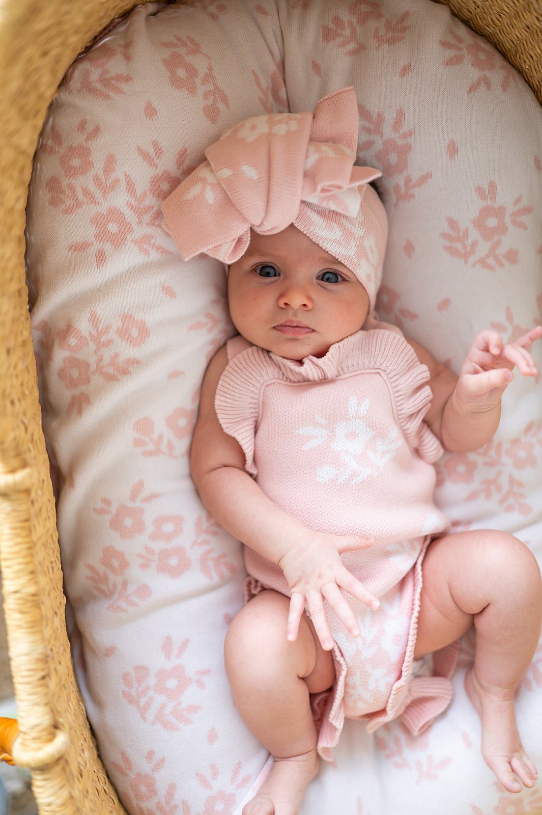 Blush Blossoms Organic Knit Ruffle Romper - Harp Angel Boutique