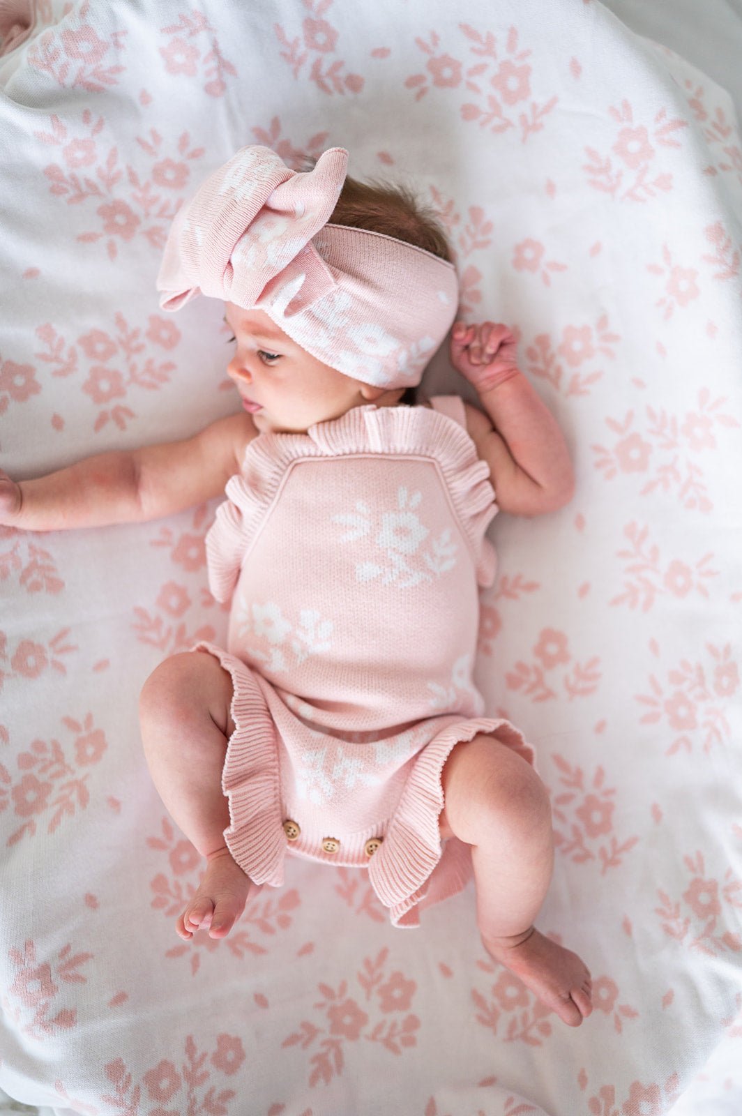 Blush Blossoms Organic Knit Ruffle Romper - Harp Angel Boutique
