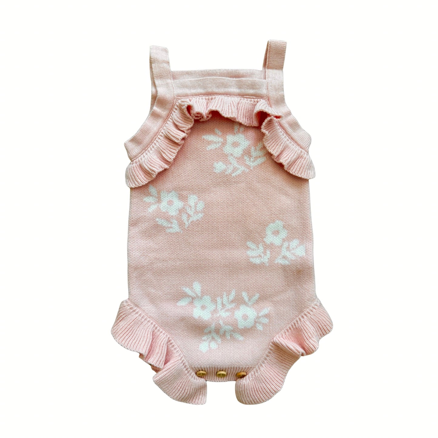 Blush Blossoms Organic Knit Ruffle Romper - Harp Angel Boutique