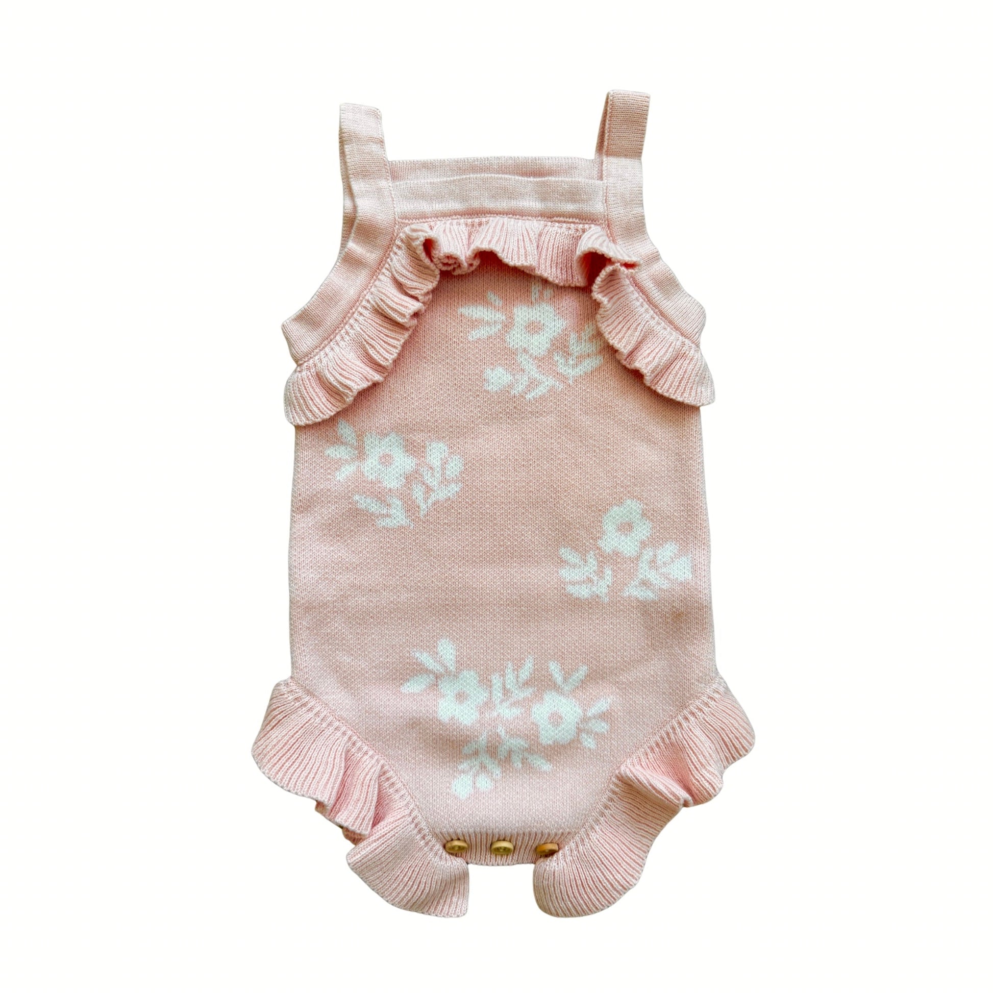 Blush Blossoms Organic Knit Ruffle Romper - Harp Angel Boutique