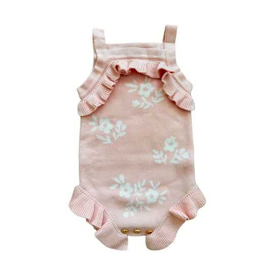 Blush Blossoms Organic Knit Ruffle Romper - Harp Angel Boutique