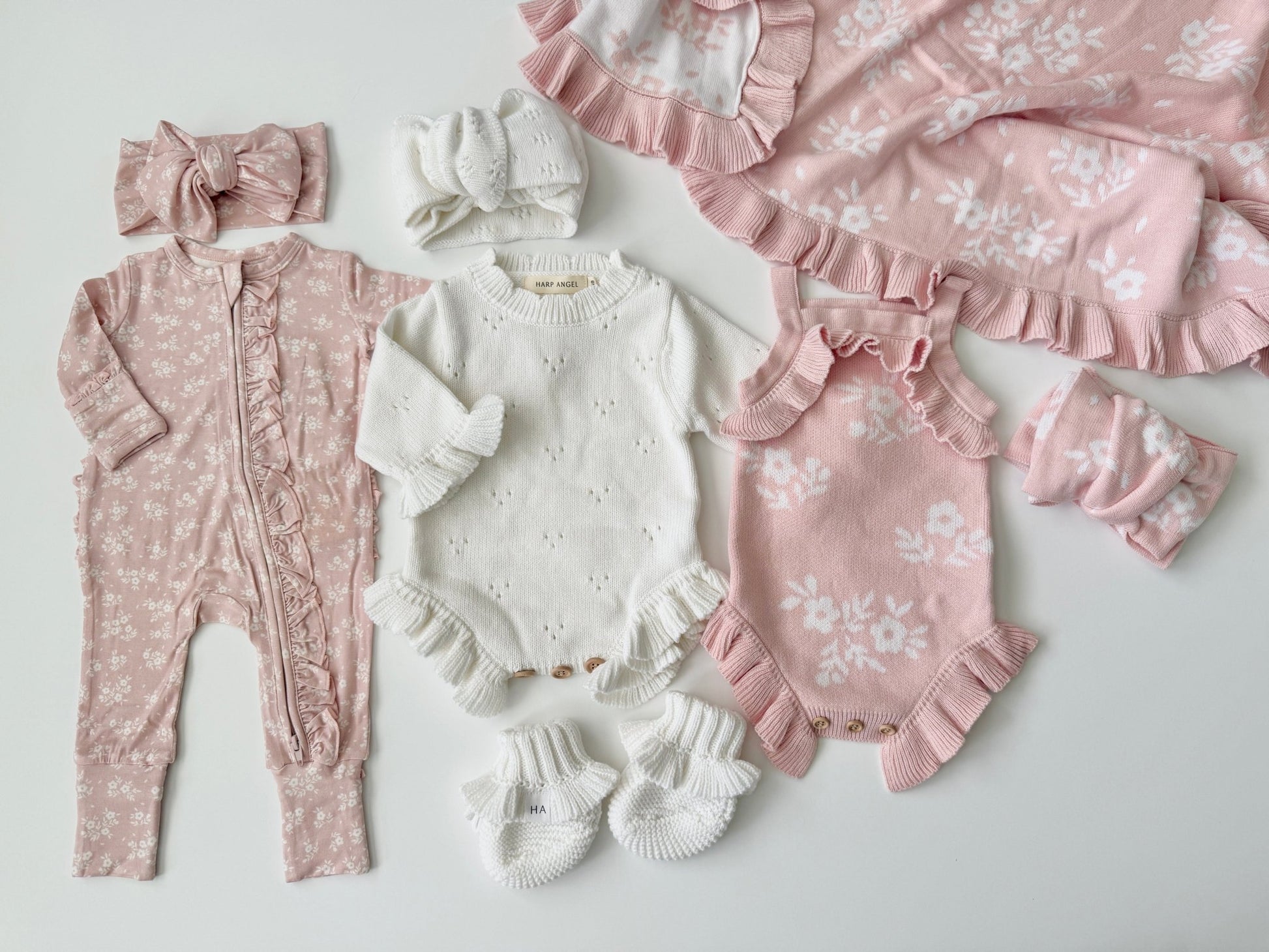 Blush Blossoms Organic Ruffle Baby Blanket - Harp Angel Boutique