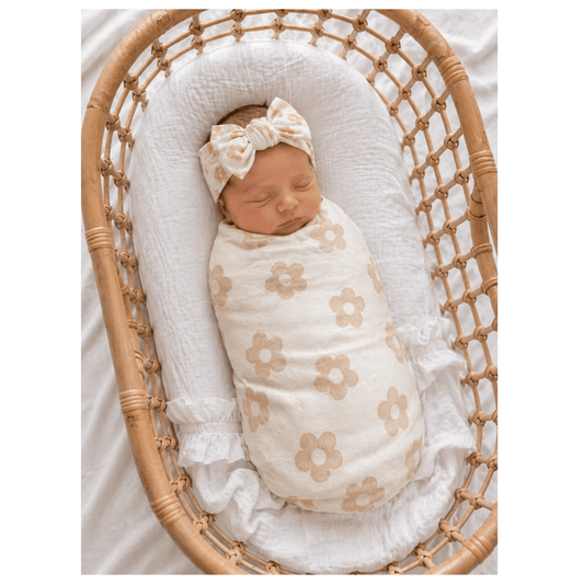 Blush Daisy Bamboo Stretch Swaddle Blanket - Harp Angel Boutique
