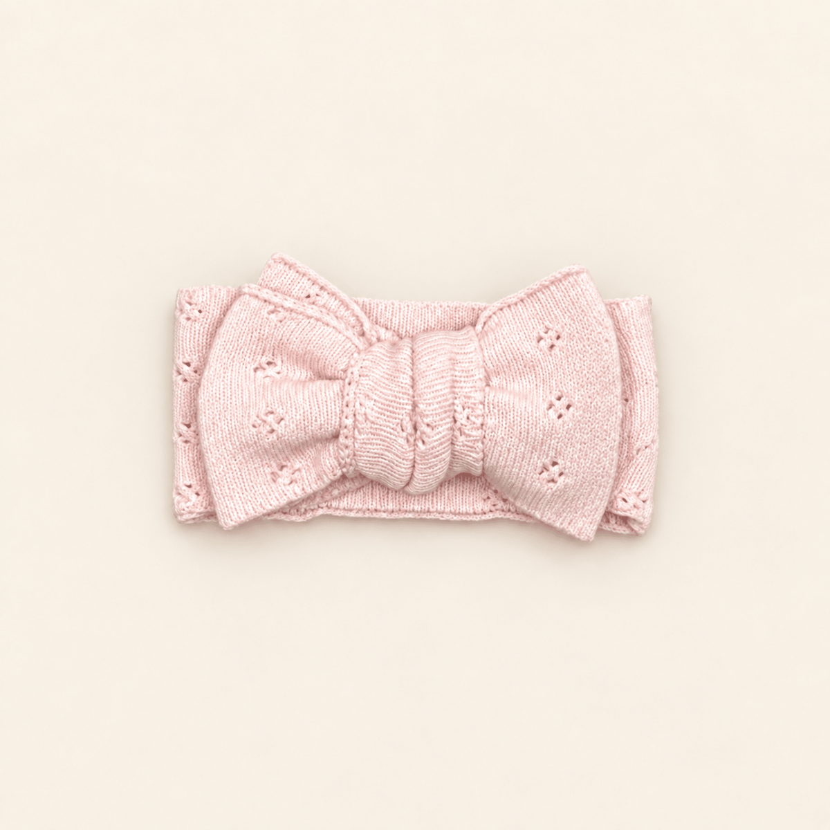 Blush Pink Organic Cotton Pointelle Bow Baby Headband - Harp Angel Boutique