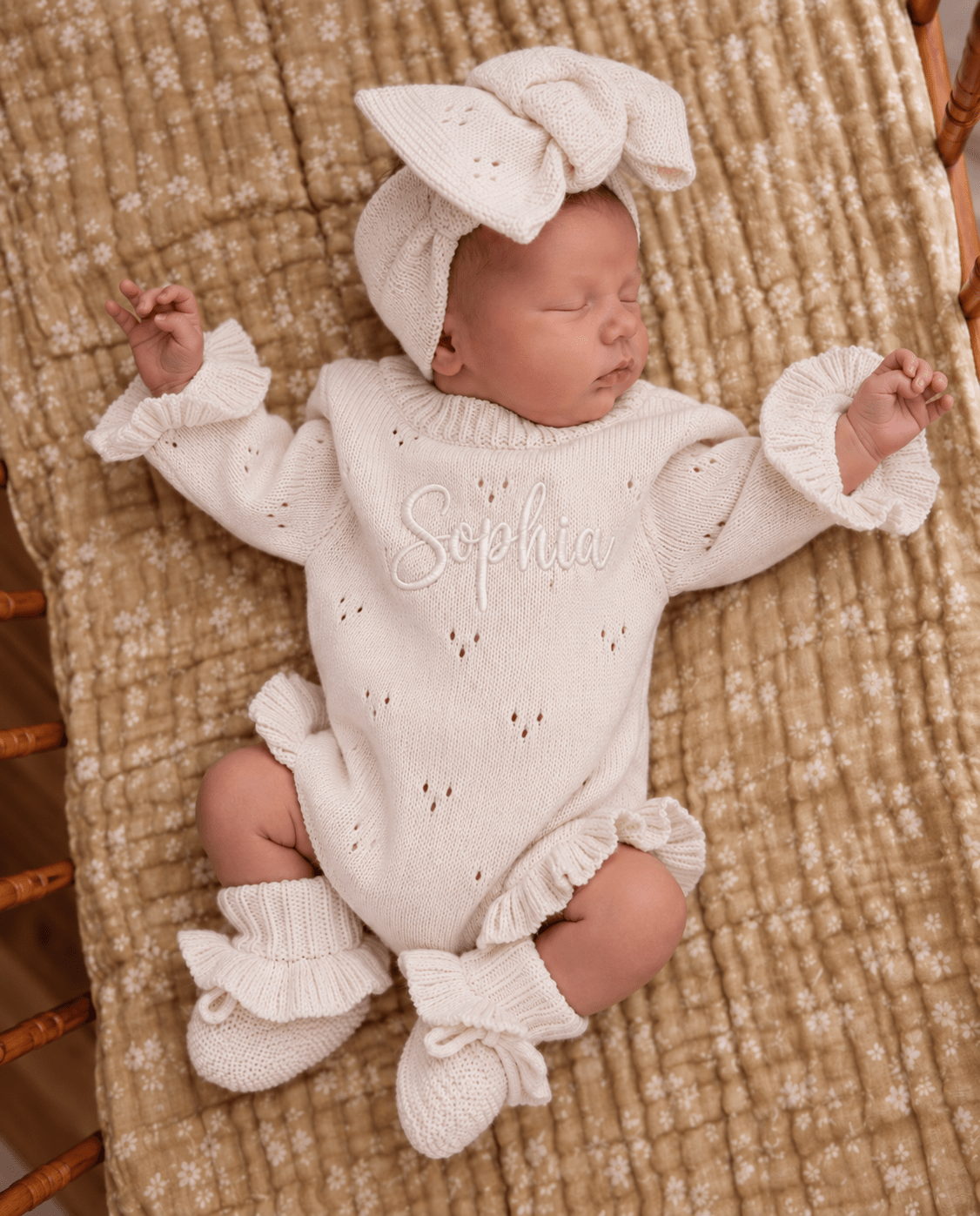 Blush Pink Organic Cotton Pointelle Bow Baby Headband - Harp Angel Boutique