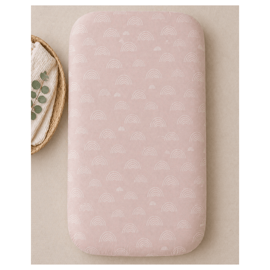Blush Pink Rainbow Bamboo Changing Pad Cover - Harp Angel Boutique