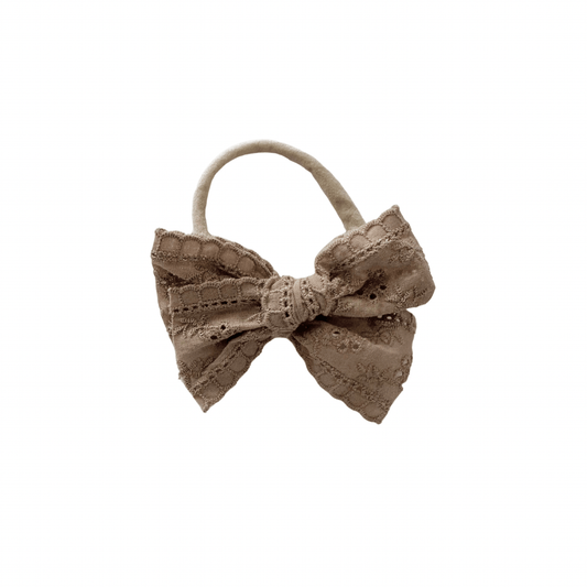 Bow Headband - Brown Eyelet - Harp Angel Boutique