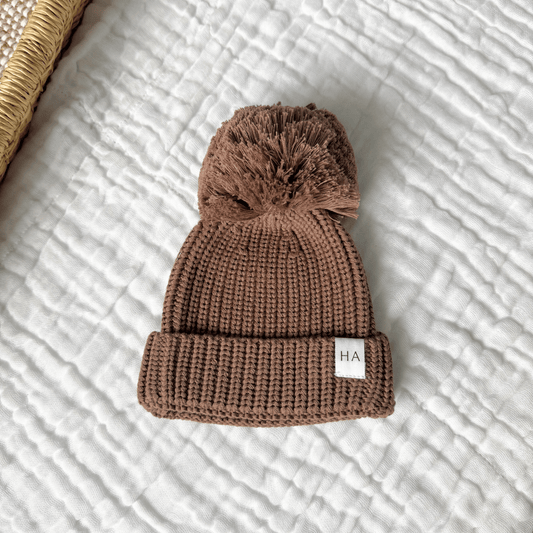 Brown Organic Cotton Knit Baby Beanie Hat - Harp Angel Boutique