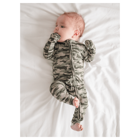 Camo Bamboo Baby Pajamas – 2 - Way Zipper Sleeper - Harp Angel Boutique