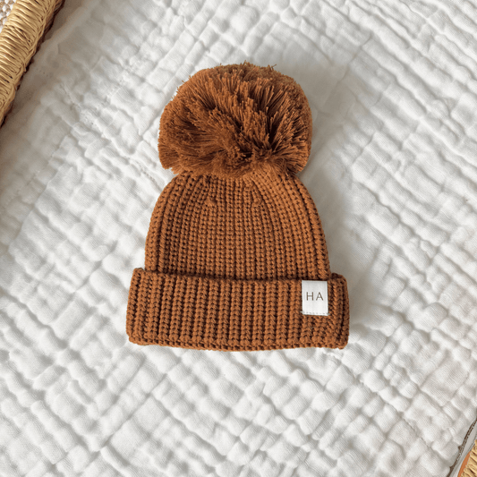 Caramel Organic Cotton Knit Baby Beanie Hat - Harp Angel Boutique