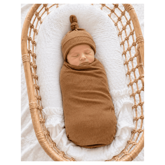 Caramel Ribbed Bamboo Stretch Swaddle Blanket - Harp Angel Boutique