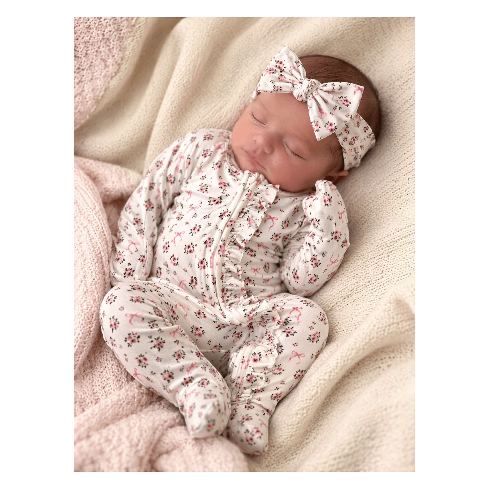 Cottage Floral Baby Pajamas | Ruffle Zipper Romper - Harp Angel Boutique