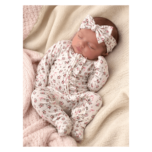Cottage Floral Baby Pajamas | Ruffle Zipper Romper - Harp Angel Boutique