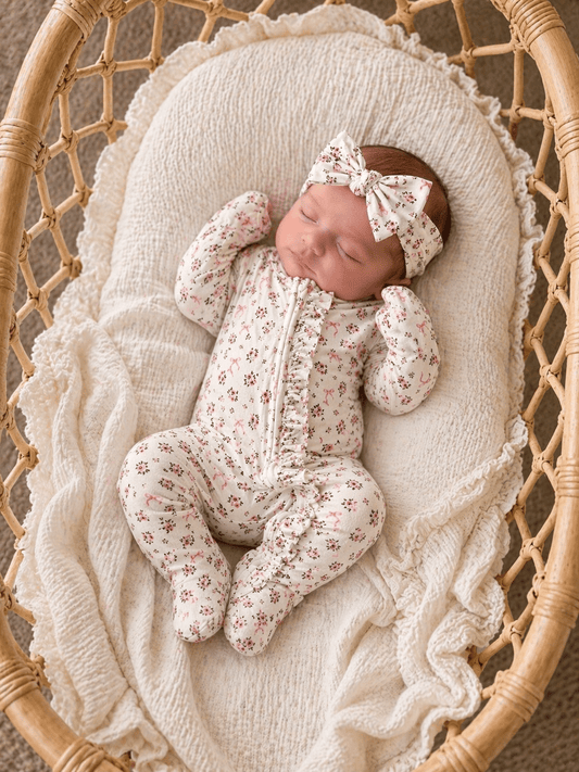 Cottage Floral & Bows Knotted Baby Headband - Harp Angel Boutique