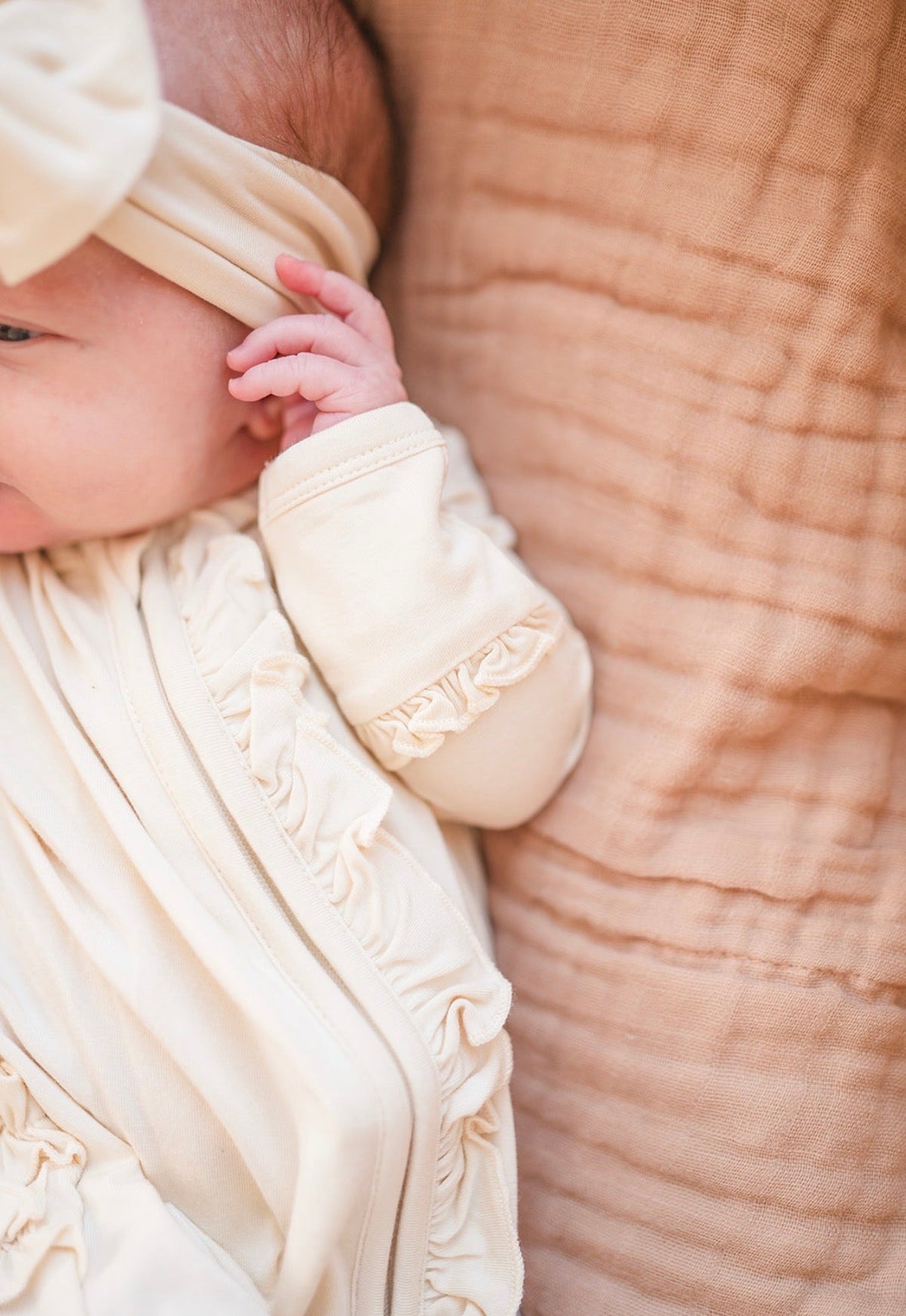 Cream Baby Pajamas | Ruffle Zipper Romper - Harp Angel Boutique