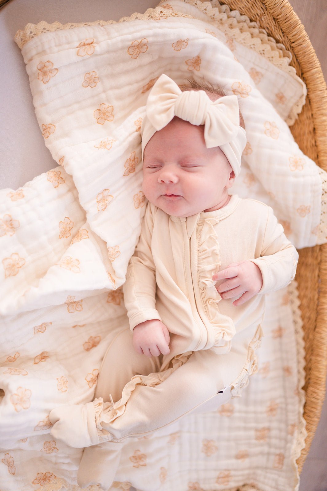 Cream Baby Pajamas | Ruffle Zipper Romper - Harp Angel Boutique