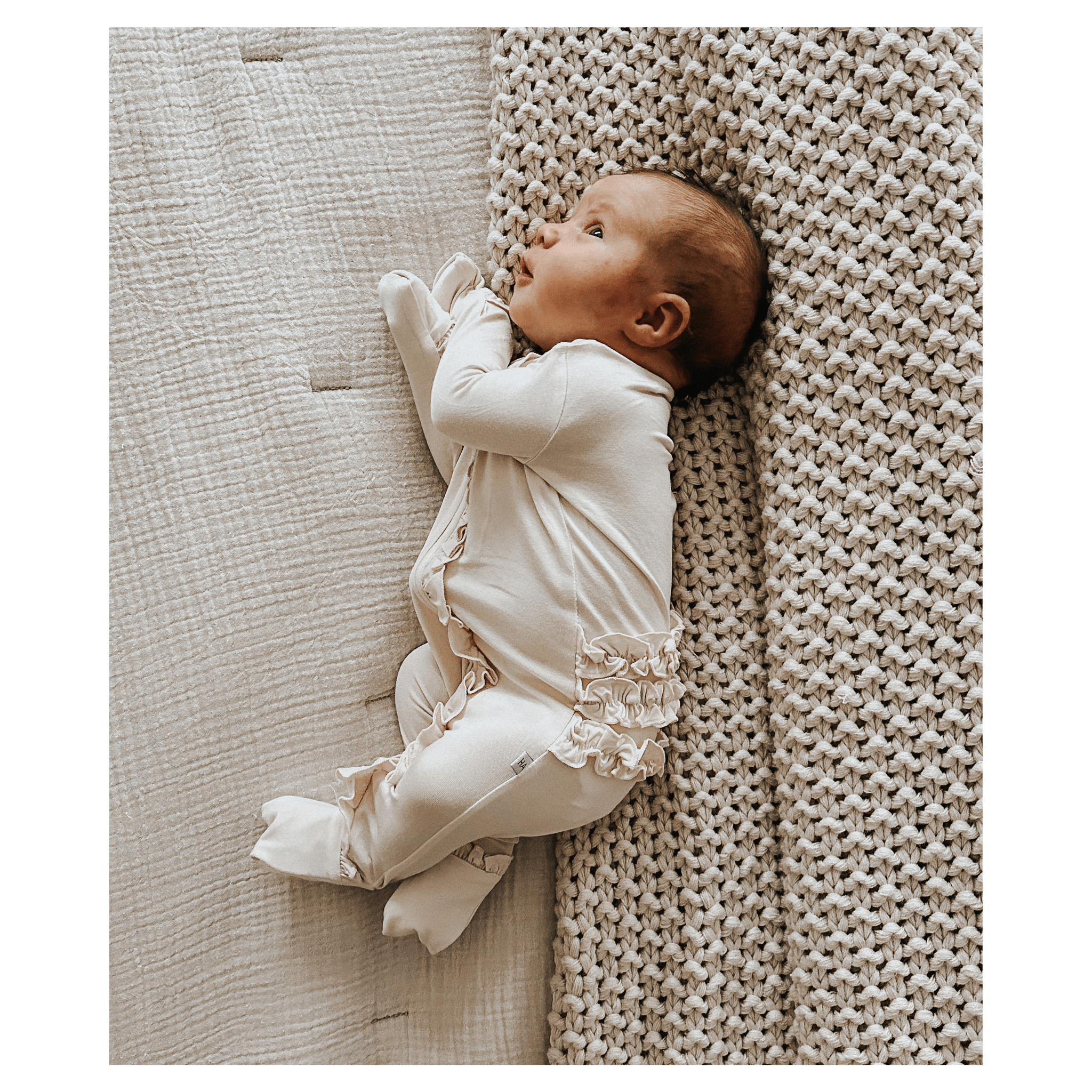 Cream Ruffle Baby Romper | Soft Zipper Outfit - Harp Angel Boutique