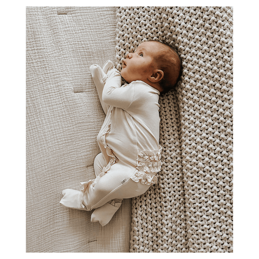 Cream bamboo baby pajamas with ruffle zipper romper for newborn girl
