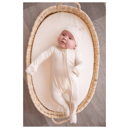 Cream Bamboo Baby Pajamas Zipper Romper for newborn boy or girl