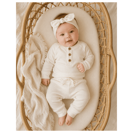 Cream Ribbed Bamboo Baby Jogger Pants - Harp Angel Boutique
