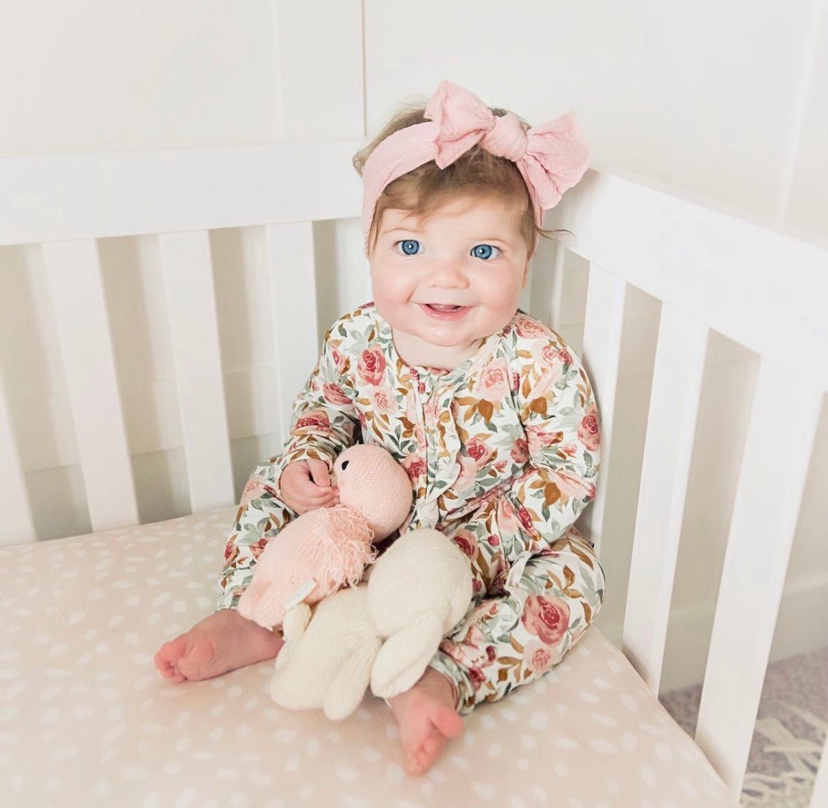 Dusty Pink Floral Baby Pajamas | Ruffle Zipper Romper - Harp Angel Boutique