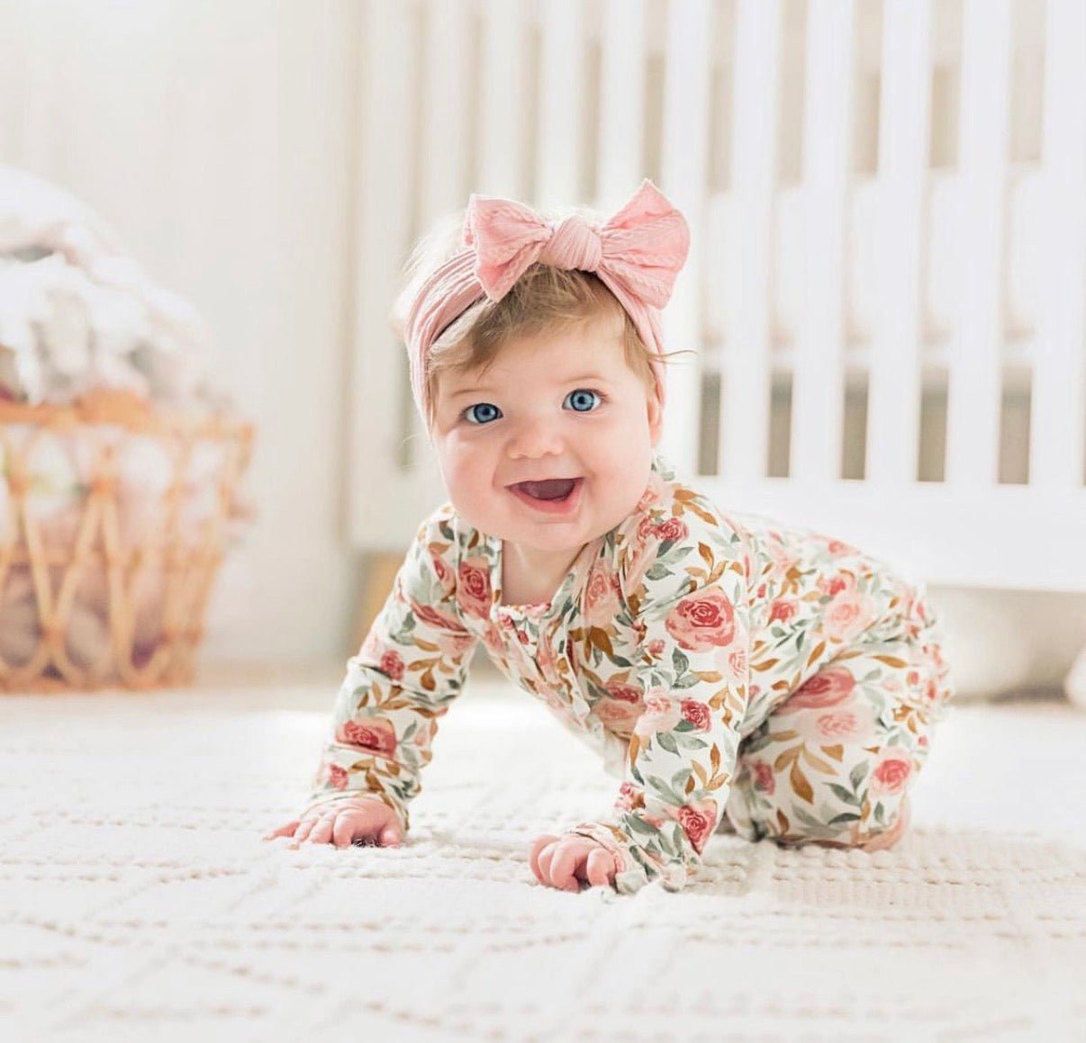 Dusty Pink Floral Baby Pajamas | Ruffle Zipper Romper - Harp Angel Boutique