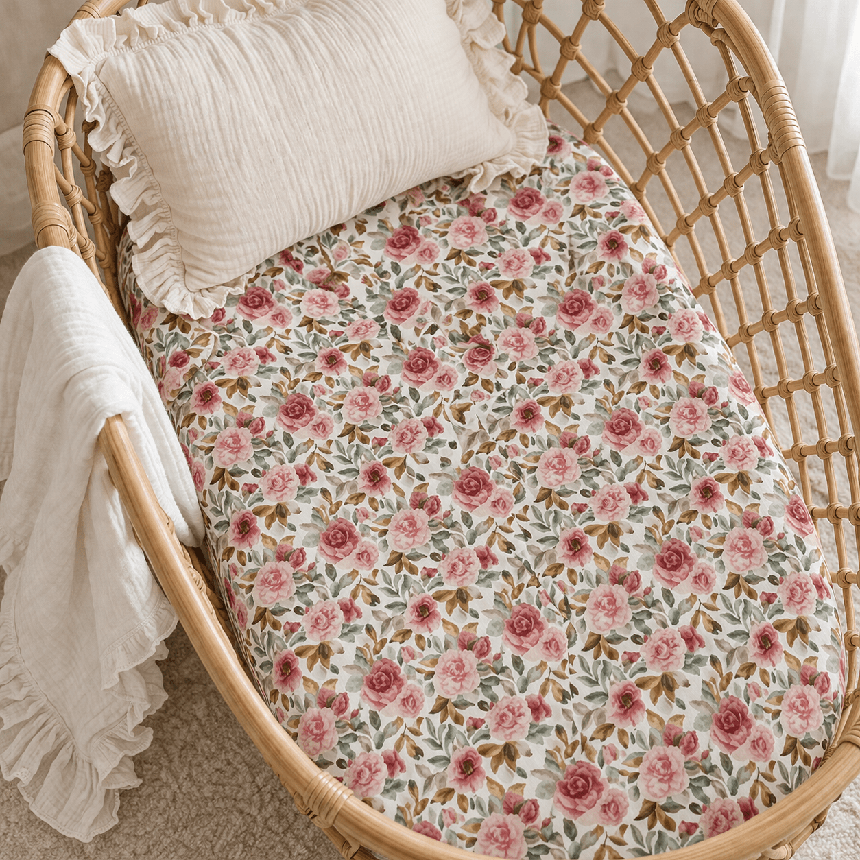 Dusty Pink Floral Bamboo Changing Pad Cover - Harp Angel Boutique