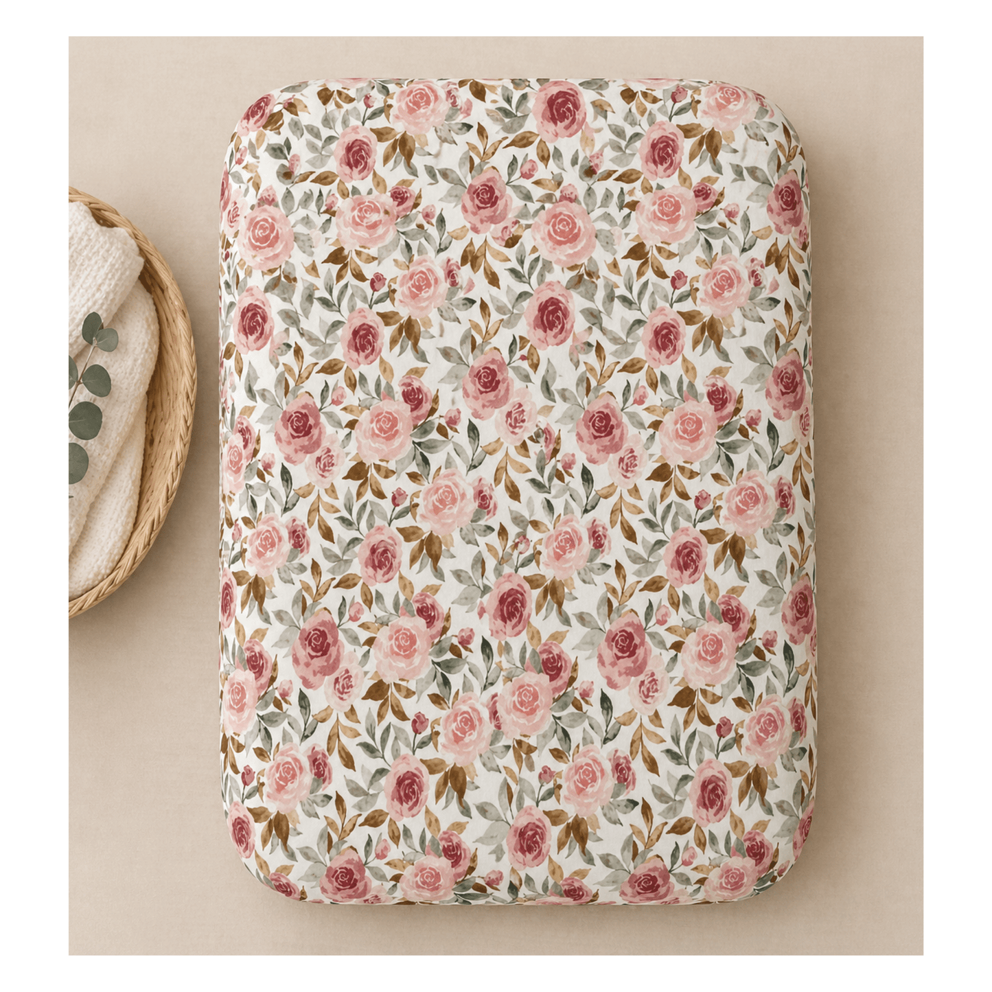 Dusty Pink Floral Bamboo Changing Pad Cover - Harp Angel Boutique