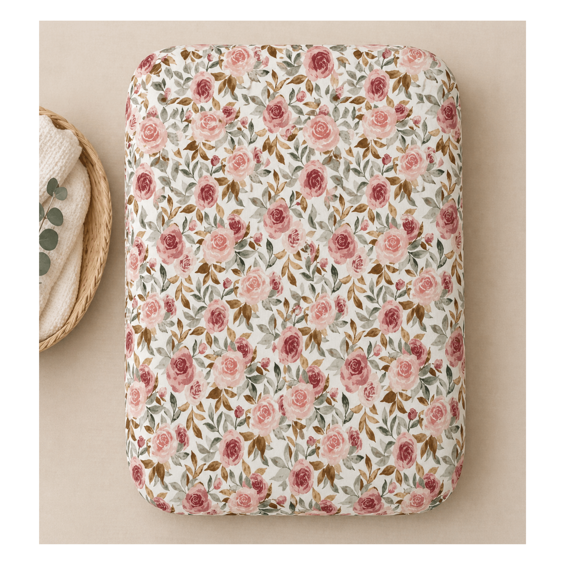 Dusty Pink Floral Bamboo Changing Pad Cover - Harp Angel Boutique