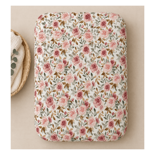 Dusty Pink Floral Bamboo Changing Pad Cover - Harp Angel Boutique