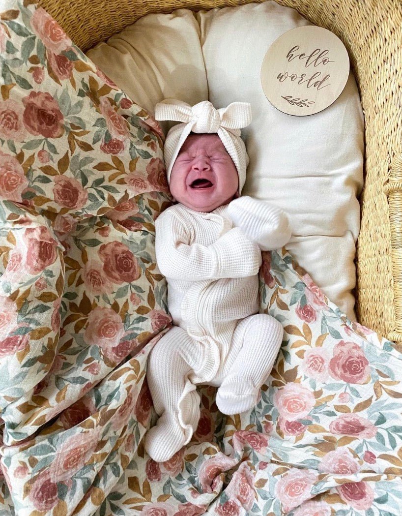 Dusty Pink Floral Muslin Swaddle Blanket - Harp Angel Boutique