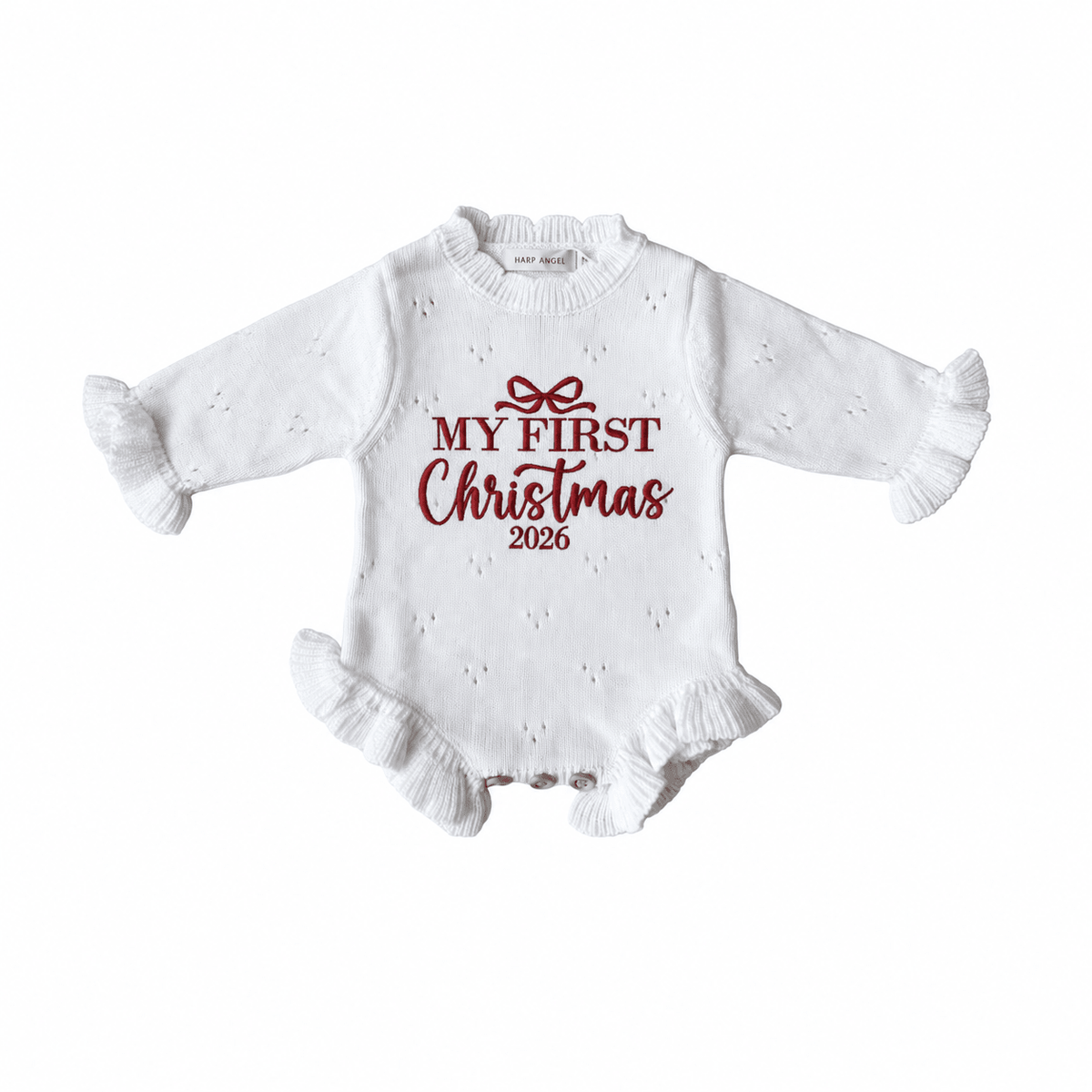 First Christmas Pointelle Ruffle Bodysuit - Harp Angel Boutique
