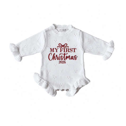 First Christmas Pointelle Ruffle Bodysuit - Harp Angel Boutique