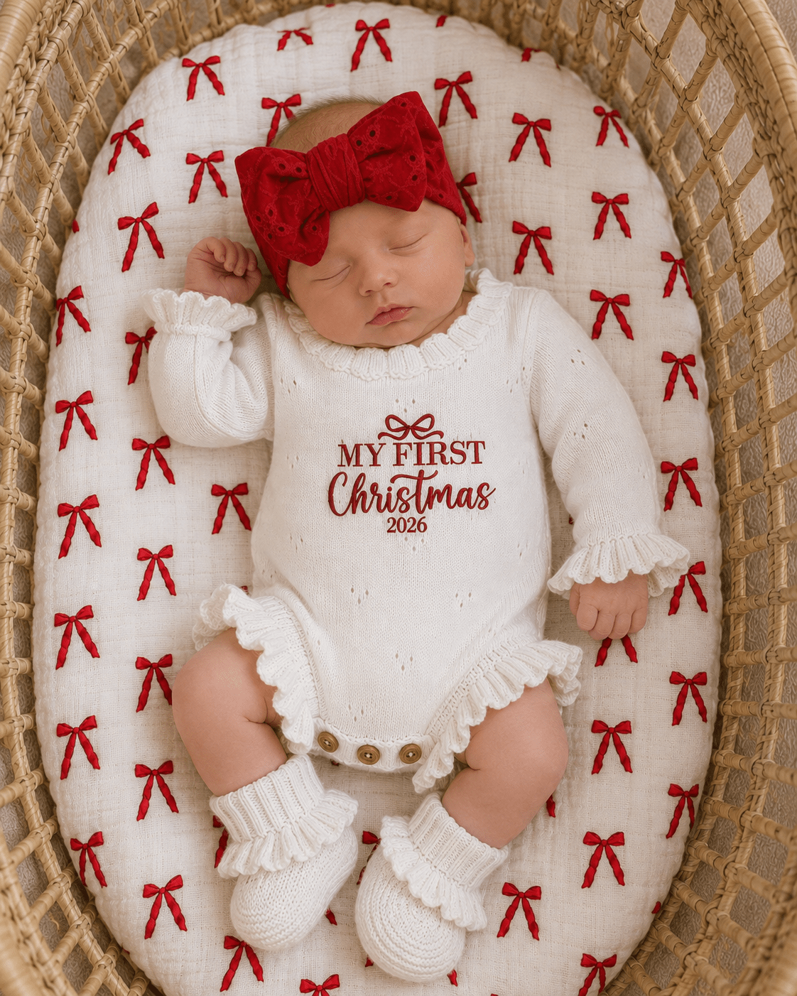 First Christmas Pointelle Ruffle Bodysuit - Harp Angel Boutique