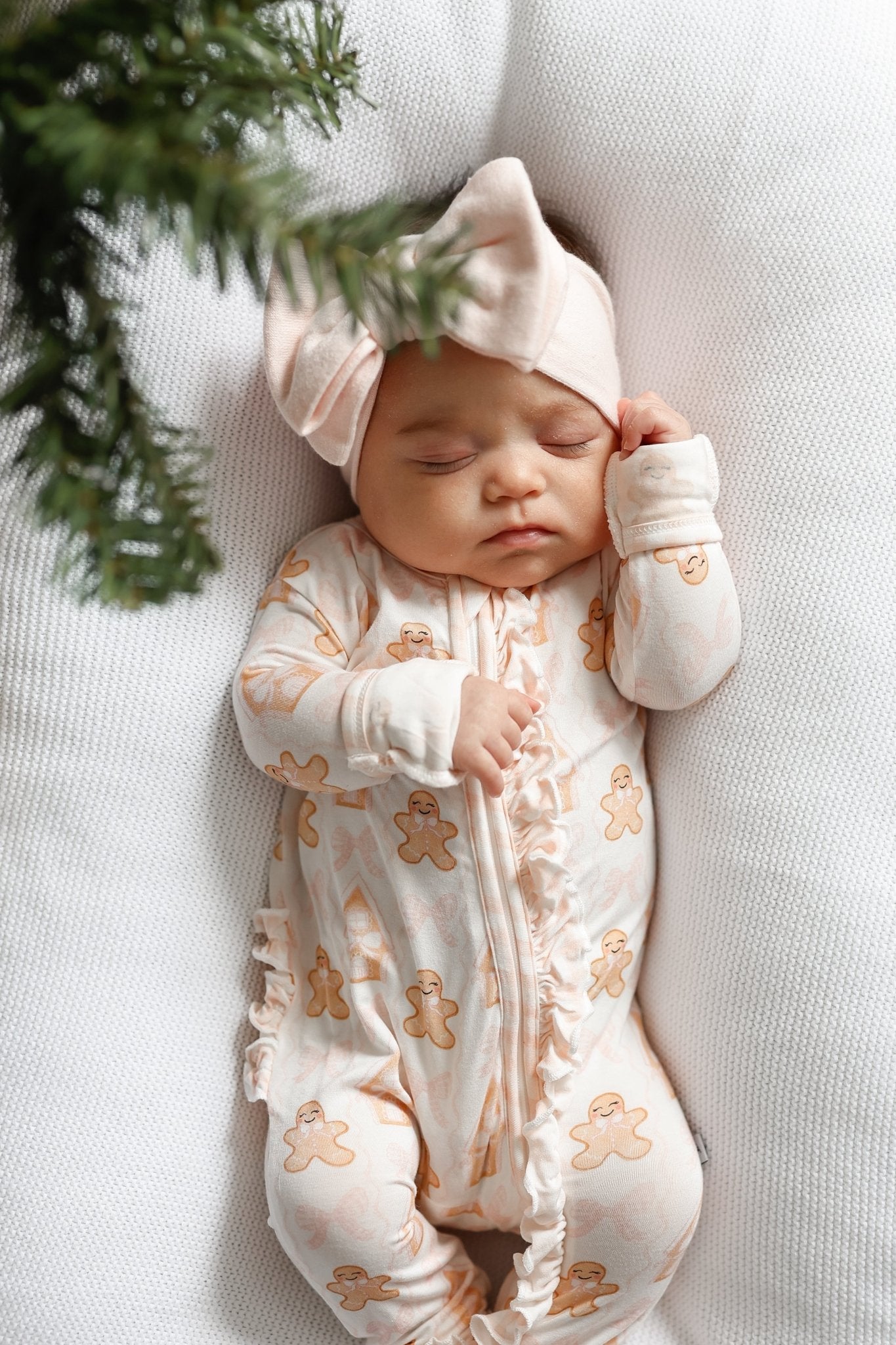 Gingerbread Dreams Baby Pajamas | Ruffle Zipper Romper - Harp Angel Boutique