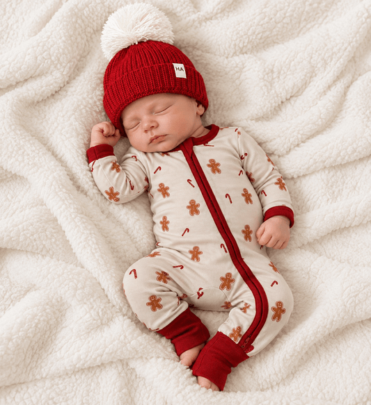 Gingerbread Lane Baby Pajamas | Zipper Romper - Harp Angel Boutique