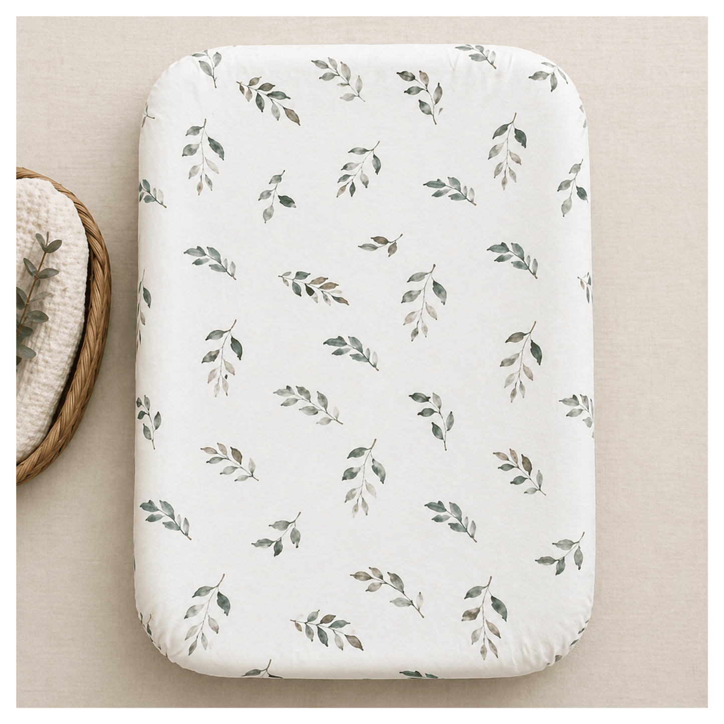 Green Leaves Bamboo Changing Pad Cover | Bassinet & Lounger Cover - Harp Angel Boutique