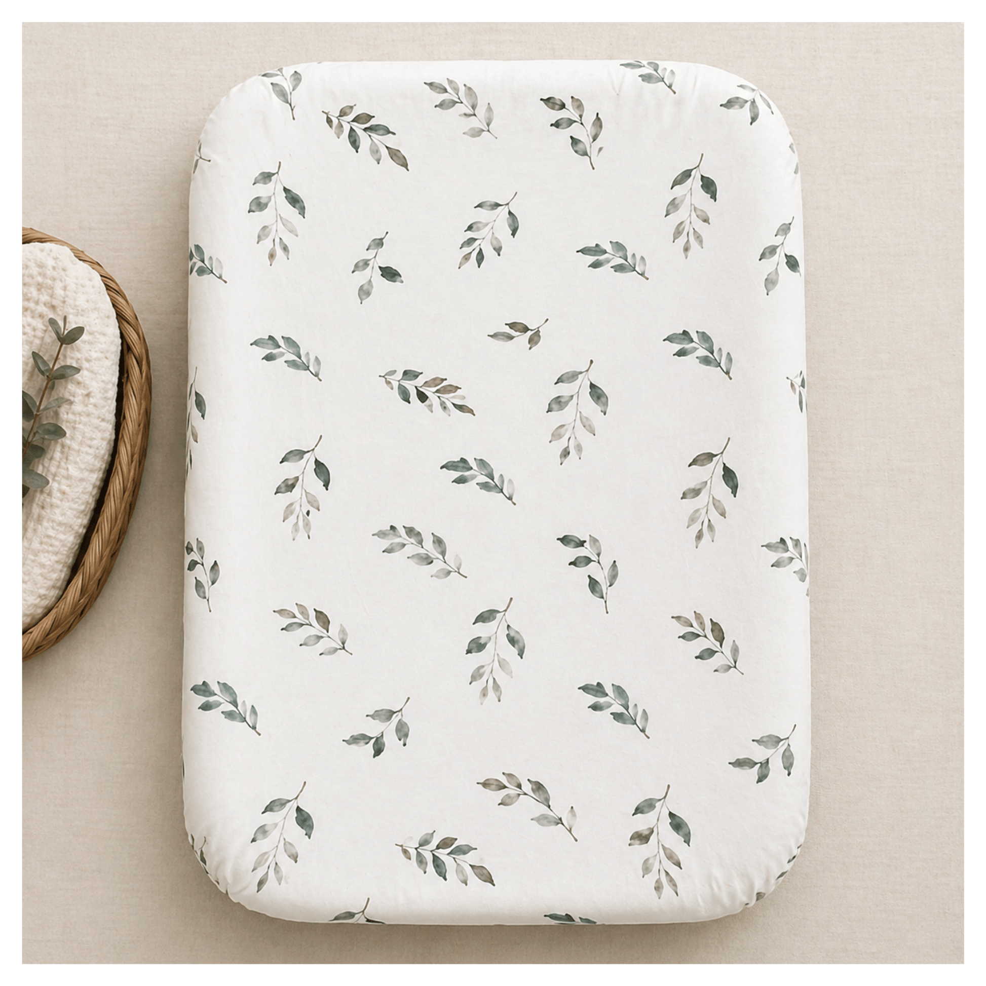 Green Leaves Bamboo Changing Pad Cover | Bassinet & Lounger Cover - Harp Angel Boutique