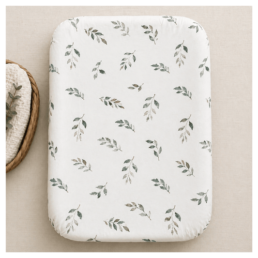 Green Leaves Bamboo Changing Pad Cover | Bassinet & Lounger Cover - Harp Angel Boutique