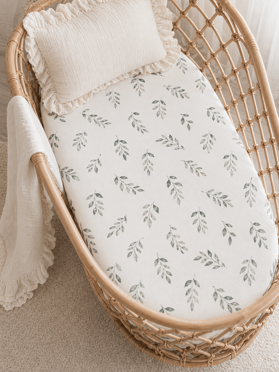 Green Leaves Bamboo Changing Pad Cover | Bassinet & Lounger Cover - Harp Angel Boutique