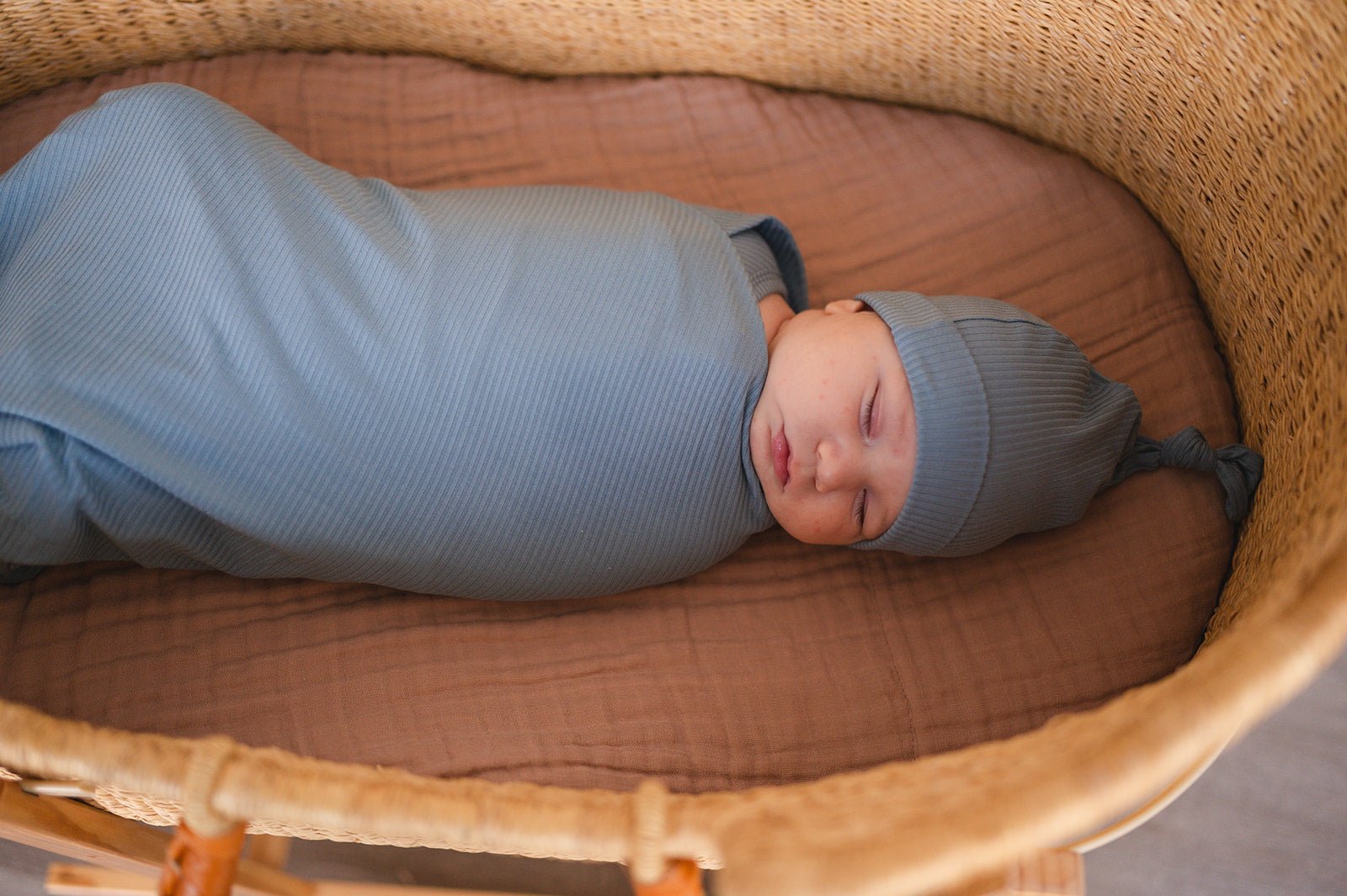 Knot Hat - Arona Blue Ribbed - Harp Angel Boutique